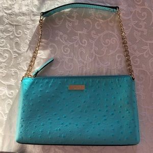 Kate Spade ostrich embossed leather shoulder bag turquoise/pool blue color